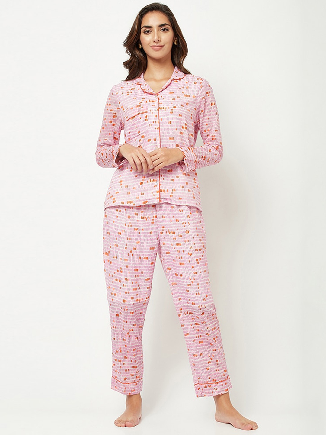 

HOUSE OF S Women Printed Pure Cotton Night suit, White