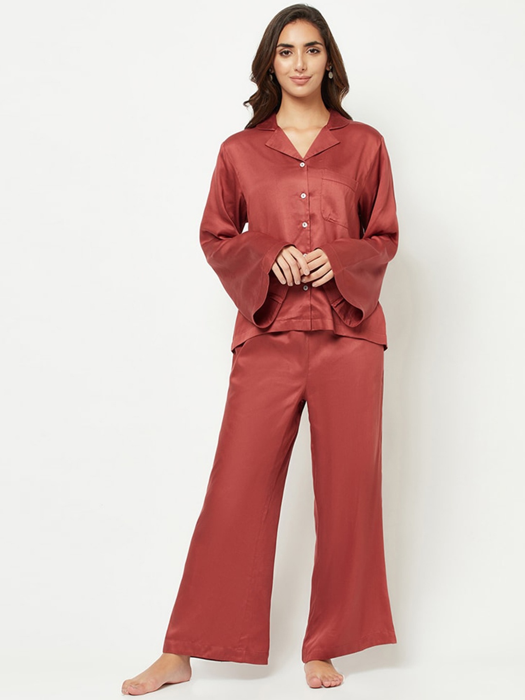 

HOUSE OF S Women Satin Night suit, Rust