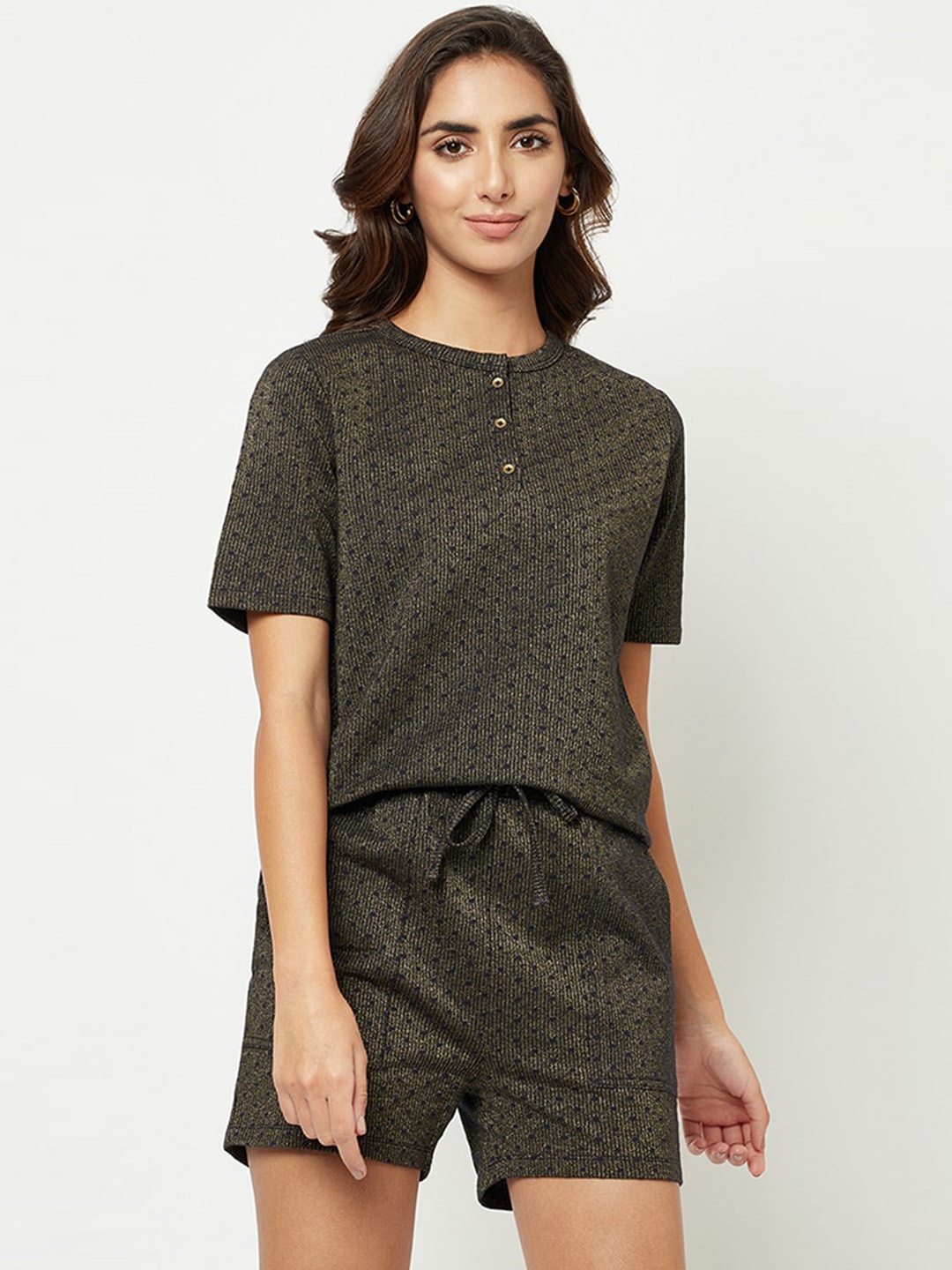 

HOUSE OF S Round Neck Cotton Blend Co-Ords, Green