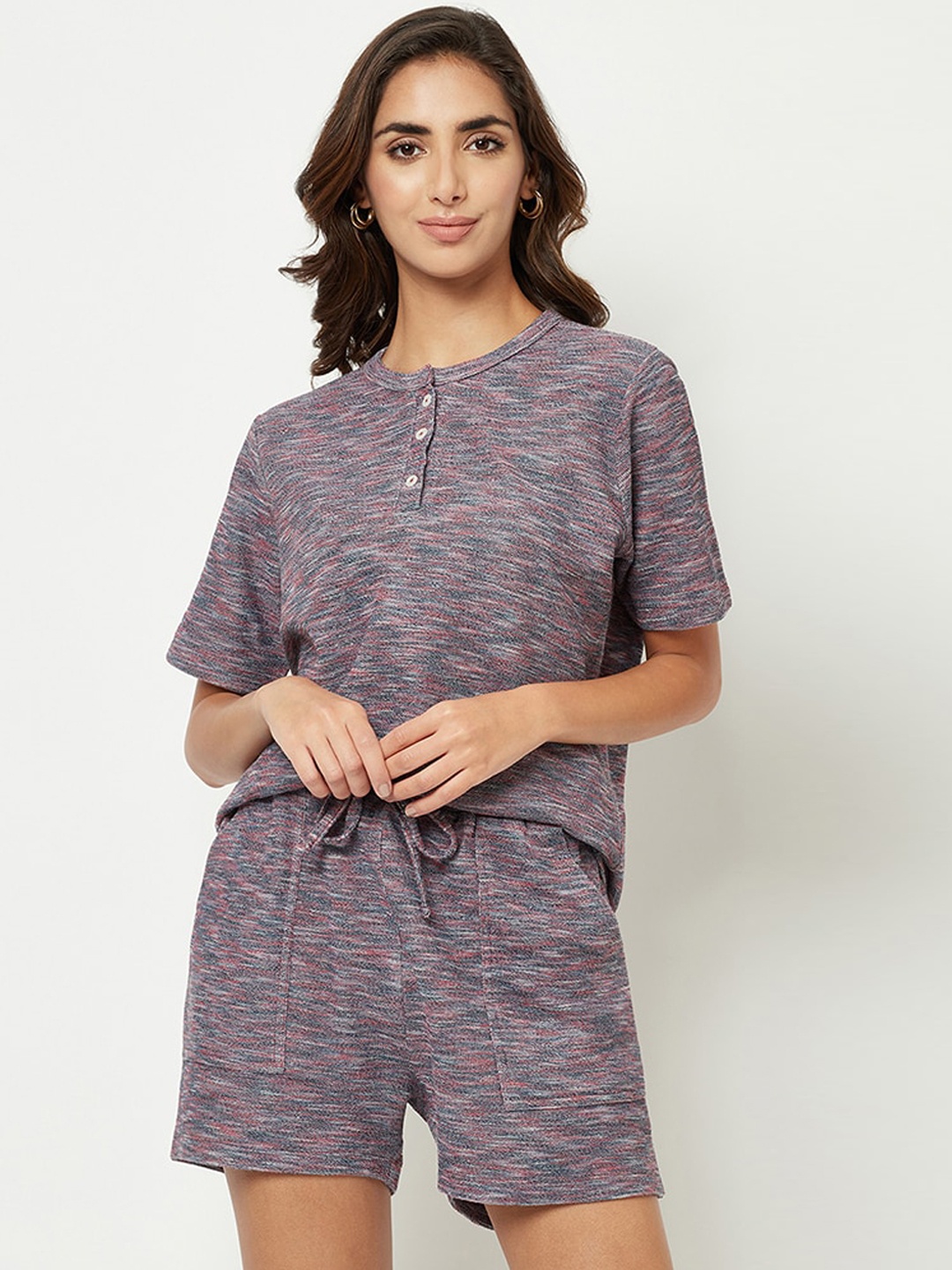 

HOUSE OF S Self Design Cotton Blend Co-Ords, Purple
