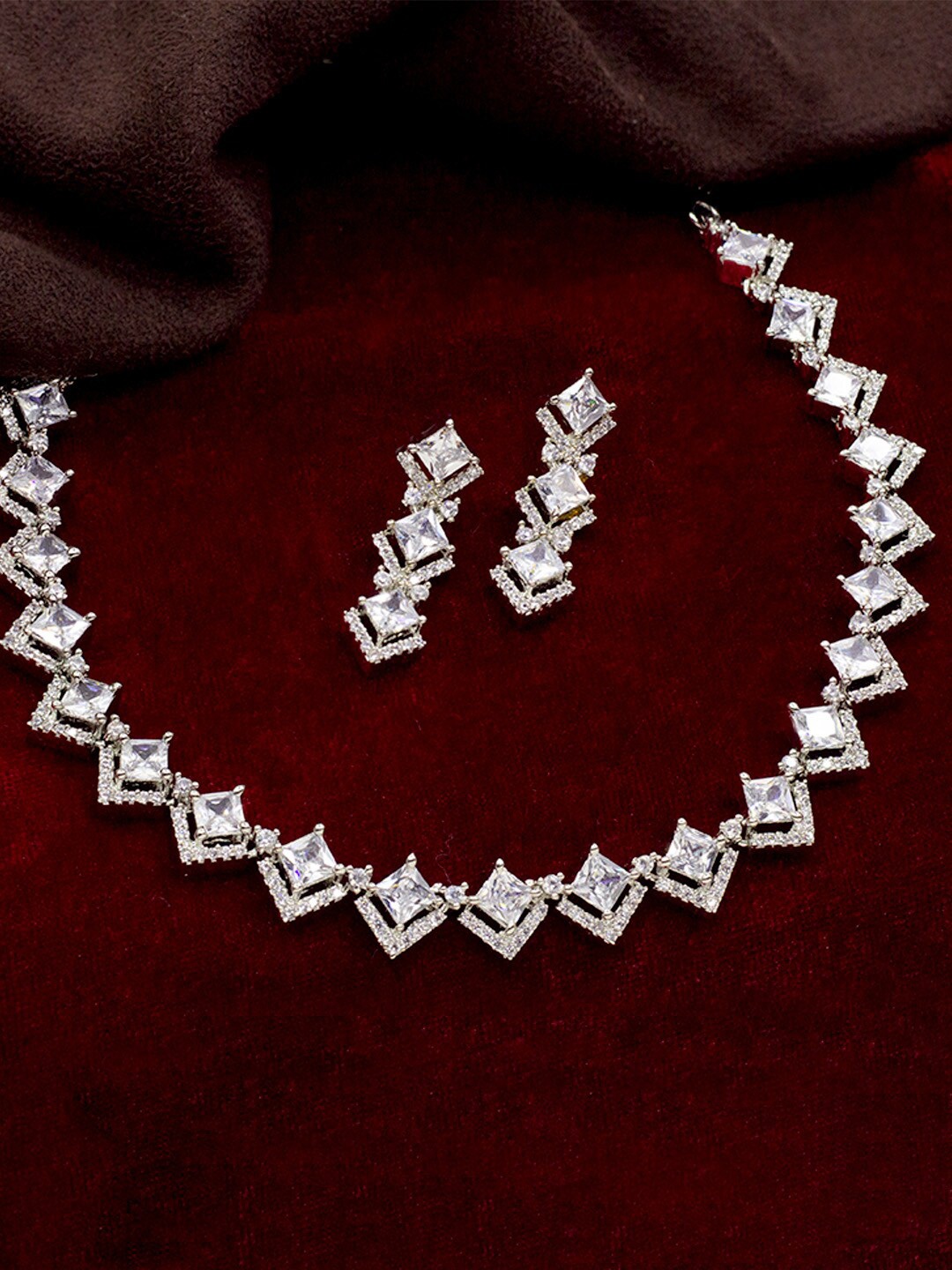 

SAIYONI Silver-Plated AD-Studded Jewellery Set