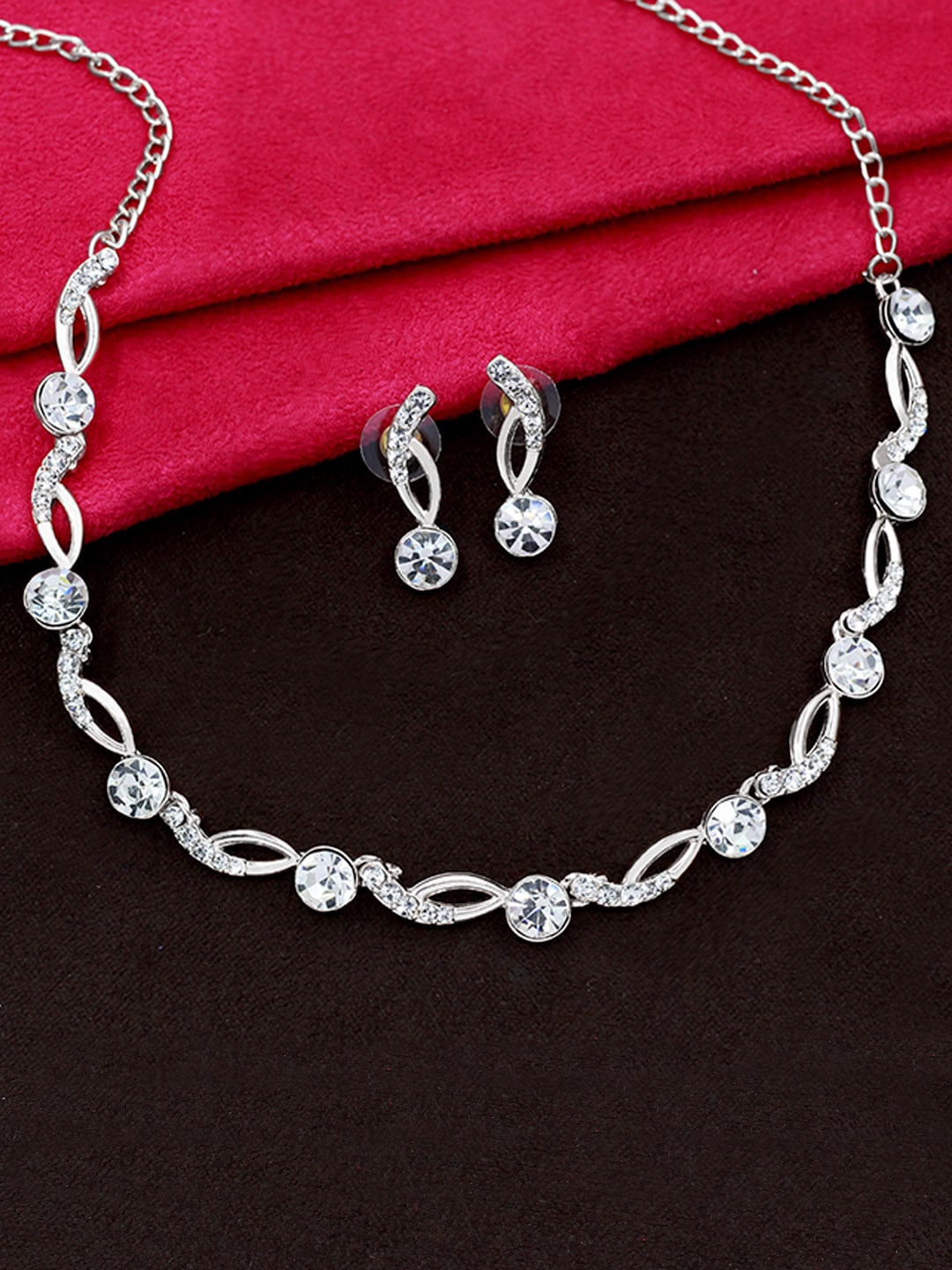 

SAIYONI Women Silver-Plated Austrian Diamond Studded Jewellery Set