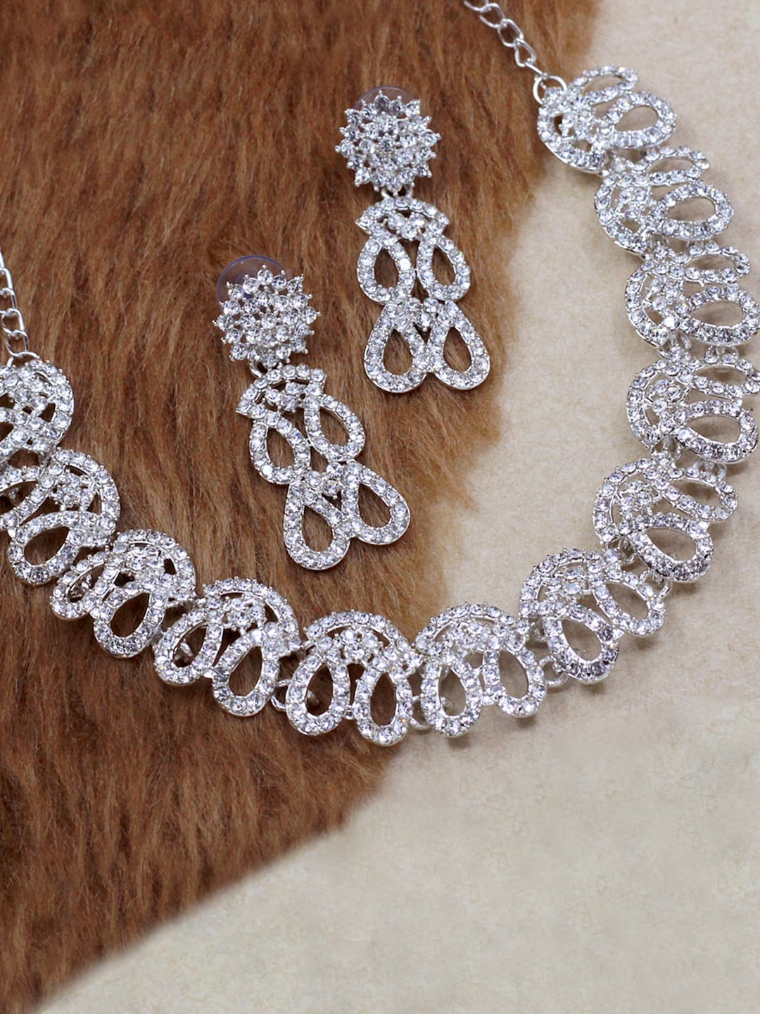 

SAIYONI Silver-Plated Austrian Diamond Studded Jewellery Set