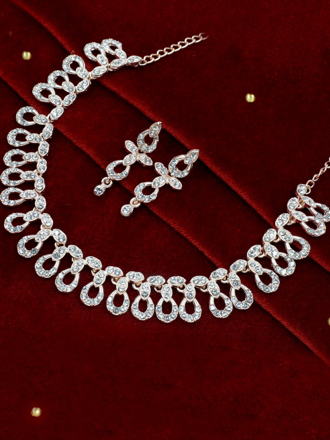 

SAIYONI Rose Gold-Plated Stone-Studded Jewellery Set