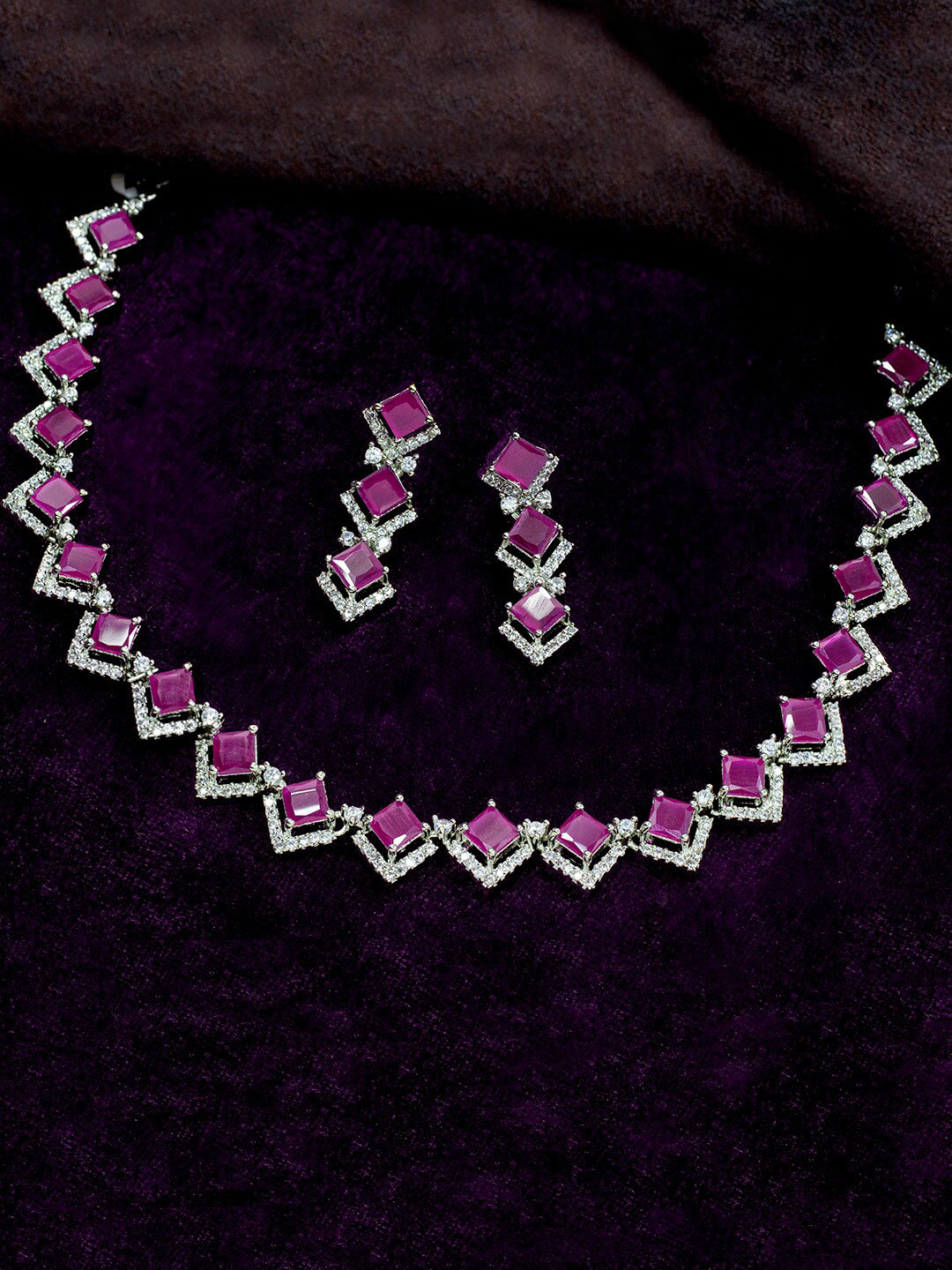 

SAIYONI Silver-Plated AD Studded Jewellery Set