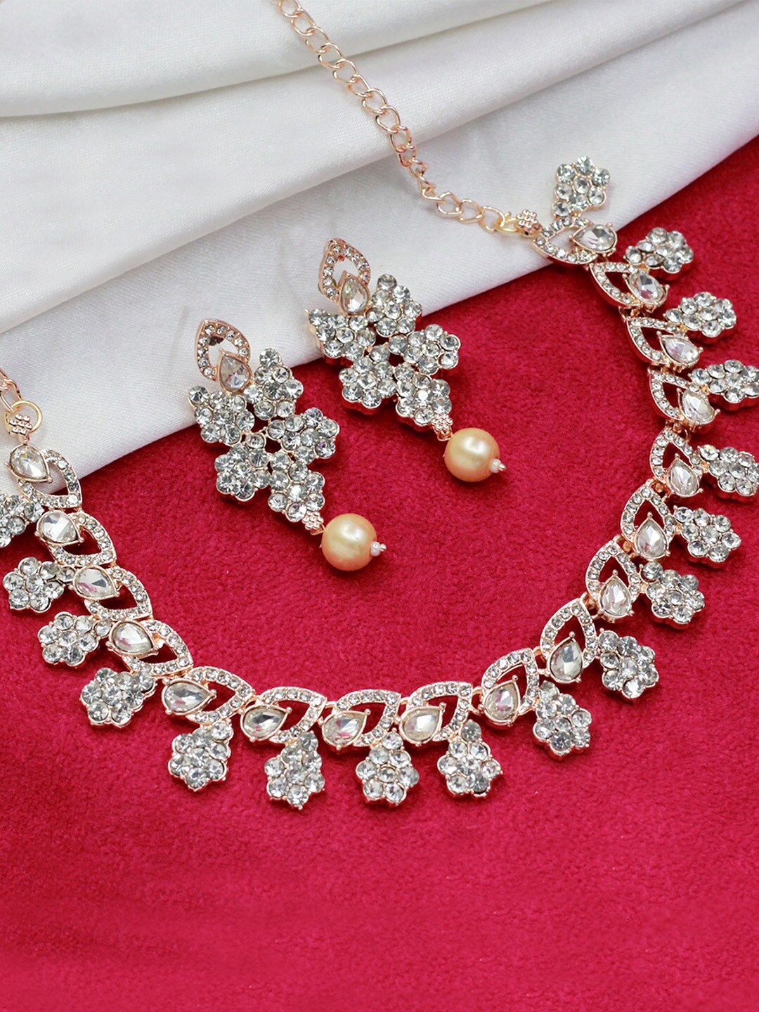 

SAIYONI Rose Gold-Plated Stones-Studded Jewellery Set