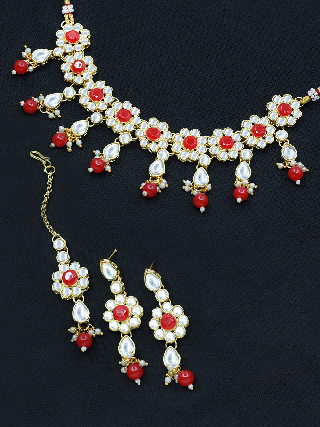 

SAIYONI Gold-Plated Kundan Studded & Beaded Jewellery Set