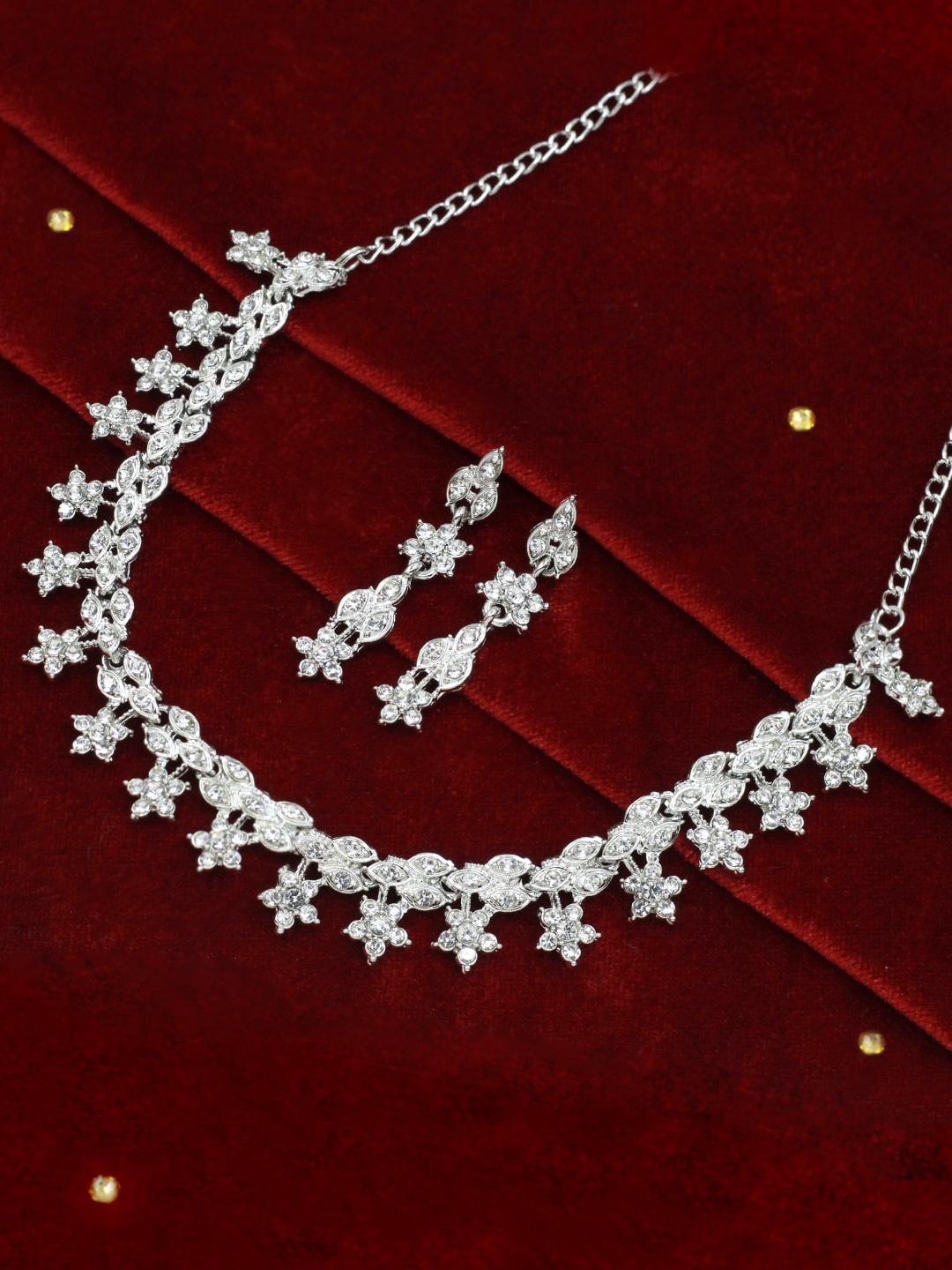 

SAIYONI Stone-Studded Jewellery Set, Silver