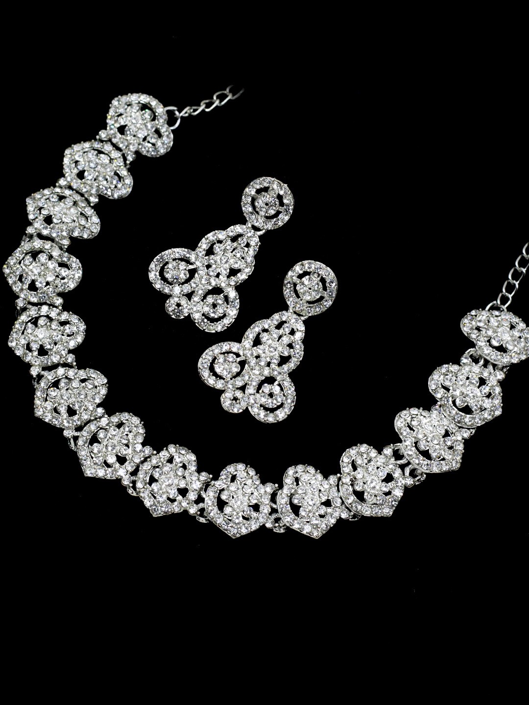 

SAIYONI Silver-Plated Austrian Diamond Studded Jewellery Set