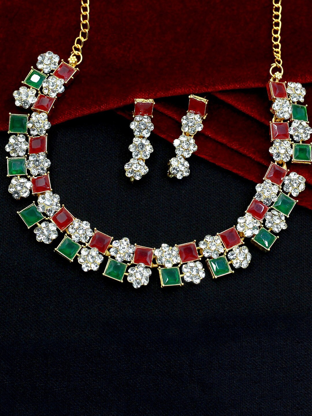 

SAIYONI Gold-Plated AD Studded Jewellery Set, Green