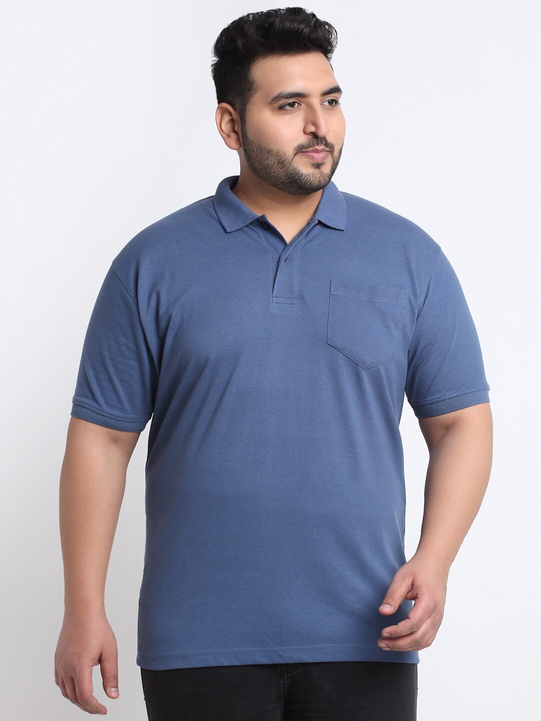 

plusS Men Polo Collar Plus Size T-shirt, Blue