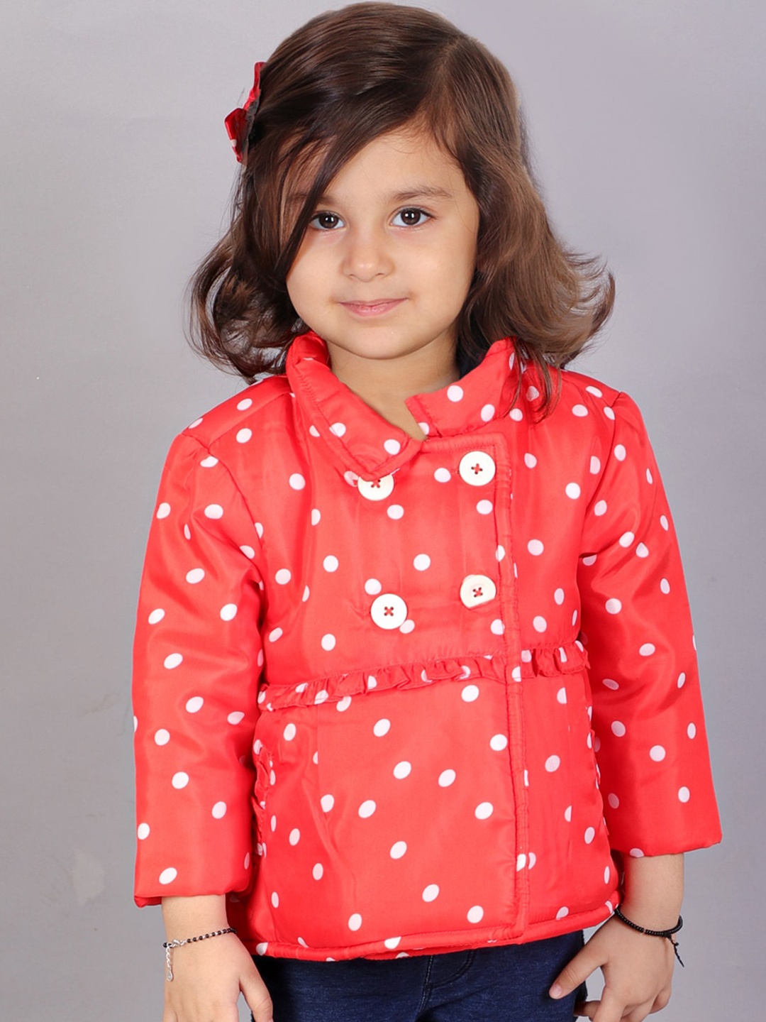 

KidsDew Girls Polka Dot Windcheater Tailored Jacket, Red