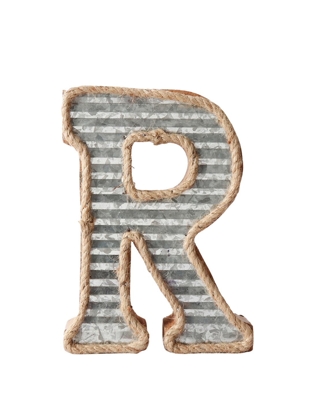 

CASA DECOR Brown & Grey Striped R Initial Wooden Showpiece