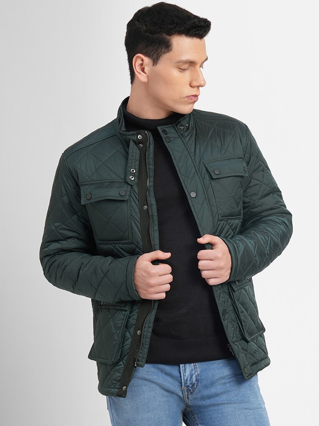 

Jack & Jones Men Solid Quilted Jacket, Green