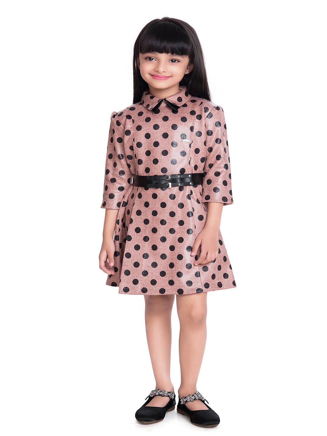 

Tiny Baby Girls Polka Dots Velvet Dress with Belt, Pink