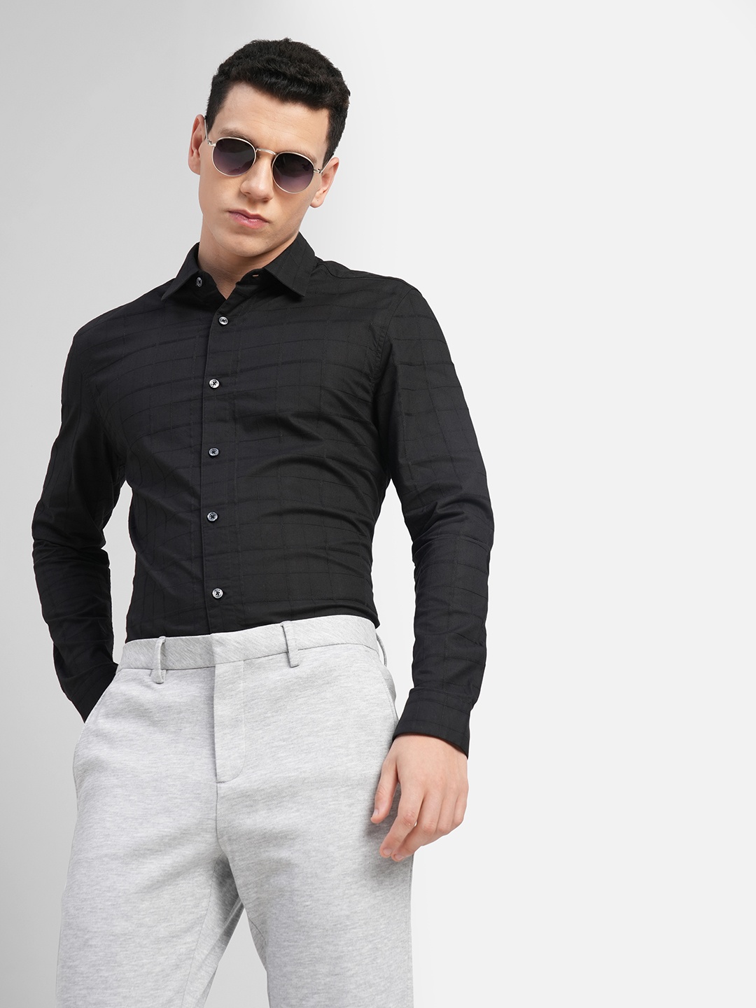 

Jack & Jones Men Slim Fit Checked Cotton Casual Shirt, Black