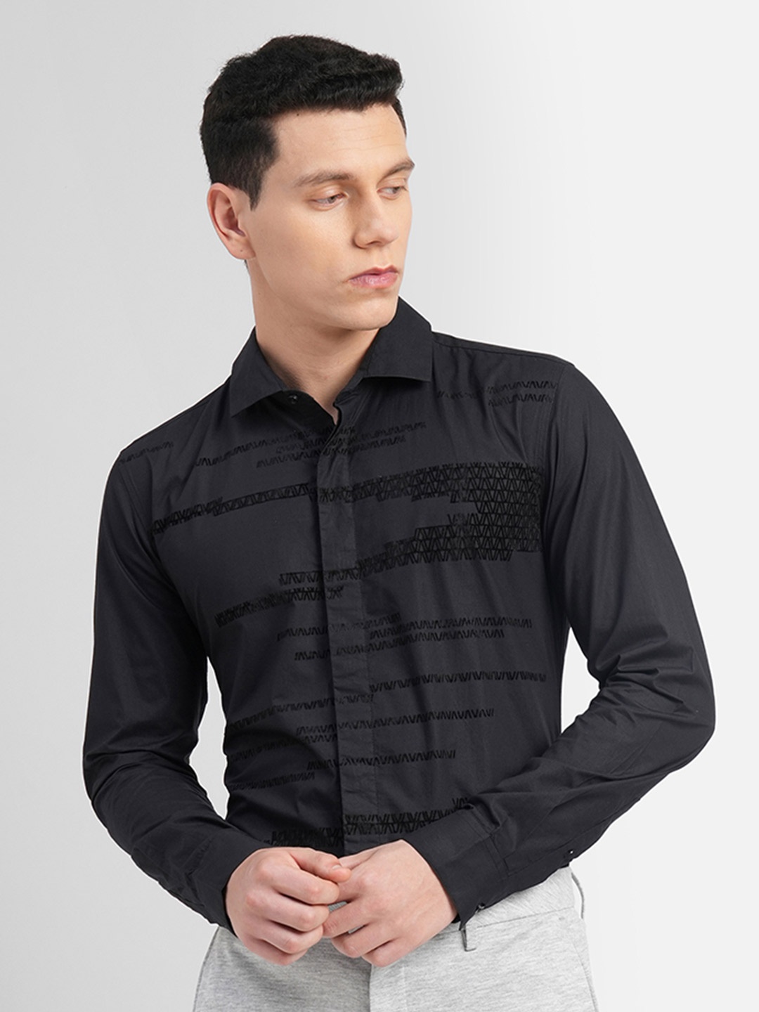 

Jack & Jones Men Slim Fit Printed Cotton Casual Shirt, Black