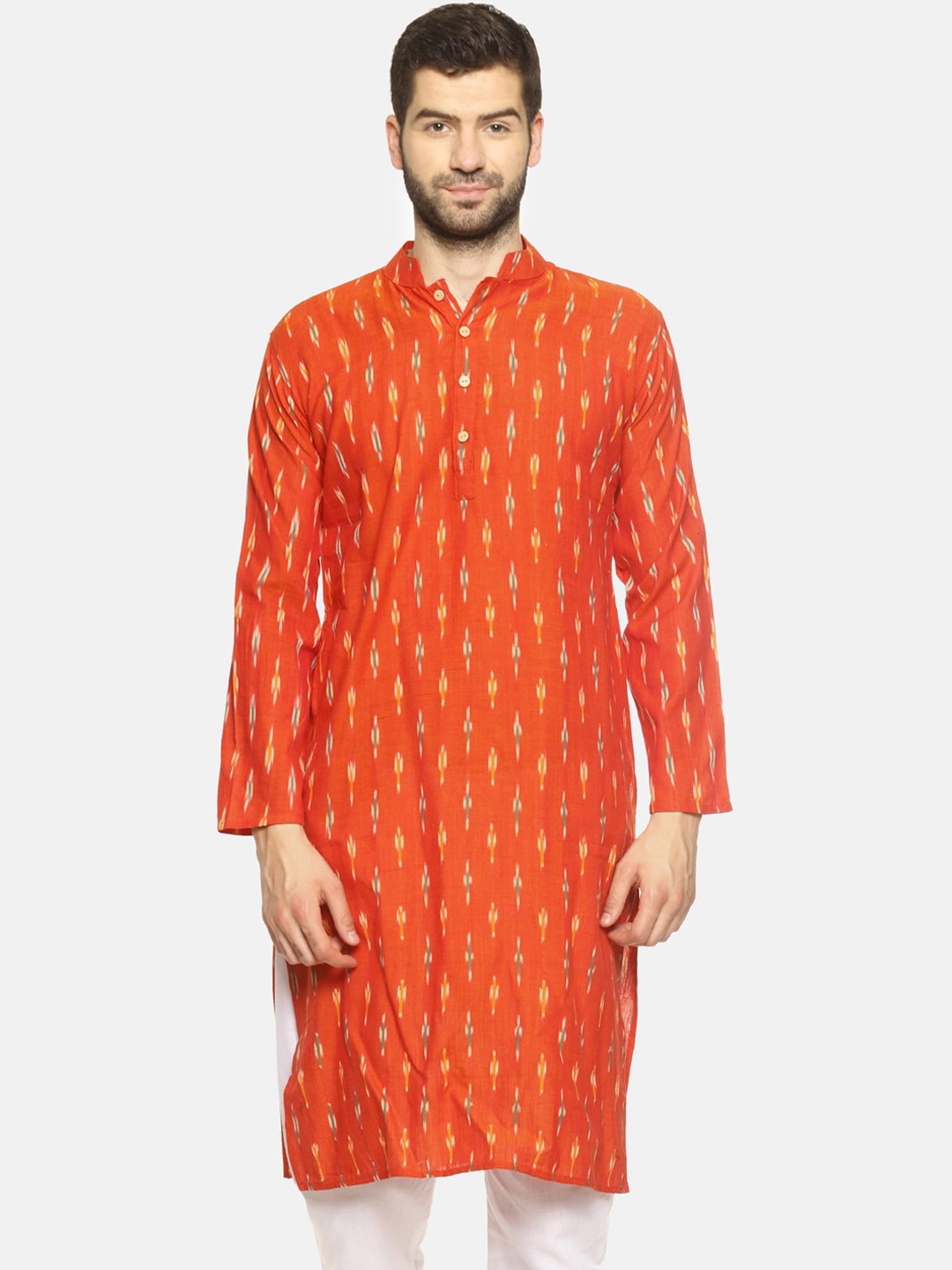 

PAROKSH Men Woven Design Pure Cotton Kurta, Coral