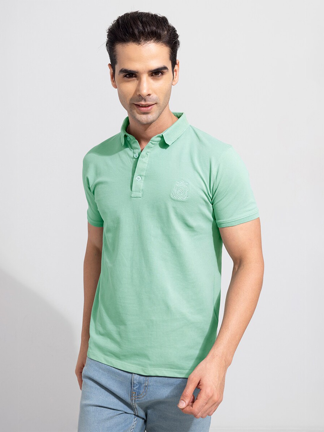 

Snitch Men Cotton Polo Collar Slim Fit T-shirt, Green