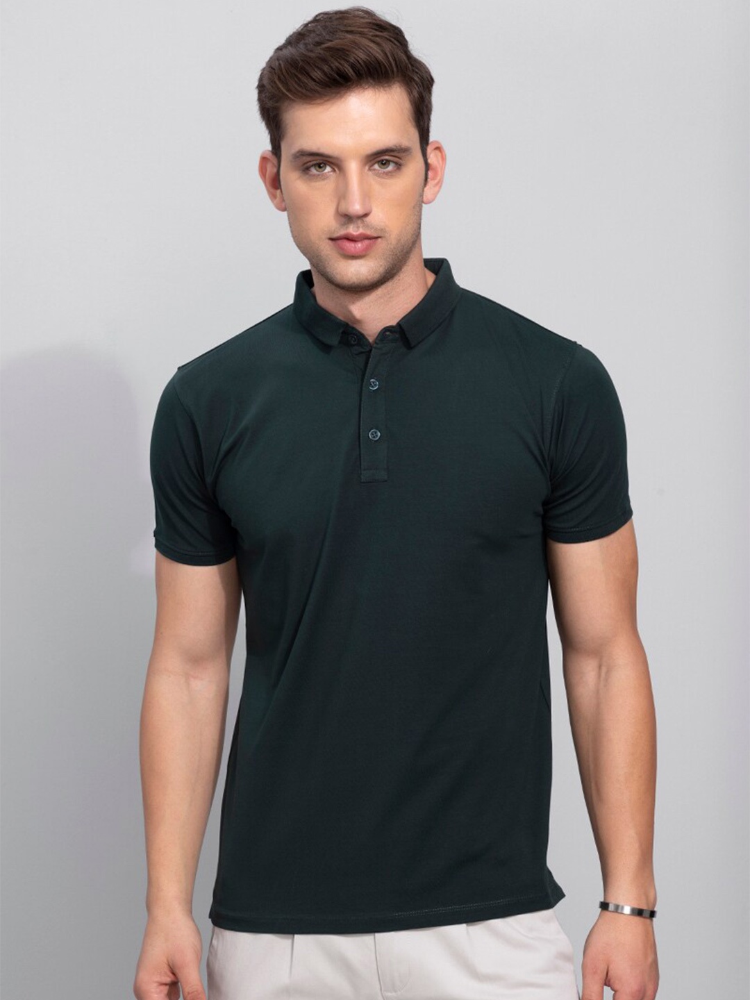

Snitch Men Polo Collar Slim Fit Cotton T-shirt, Green