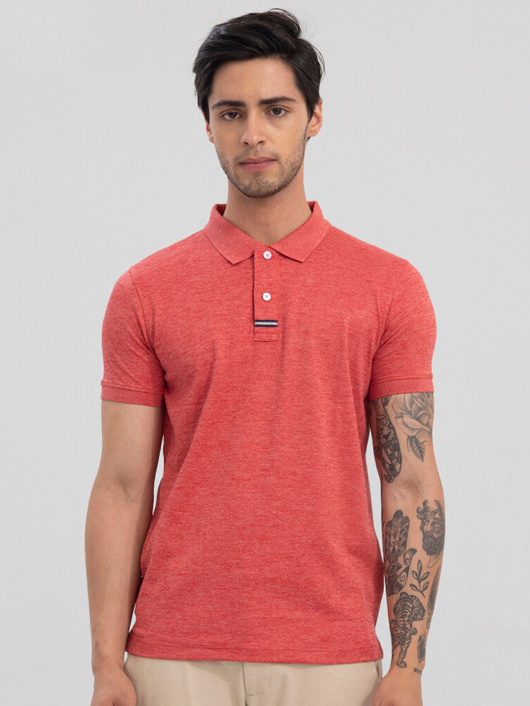 

Snitch Men Polo Collar Slim Fit T-shirt, Coral