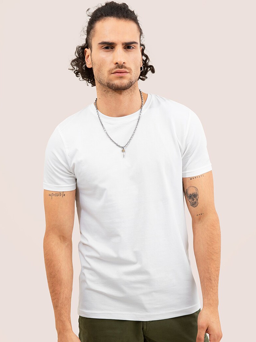

Snitch Men Slim Fit Cotton T-shirt, White