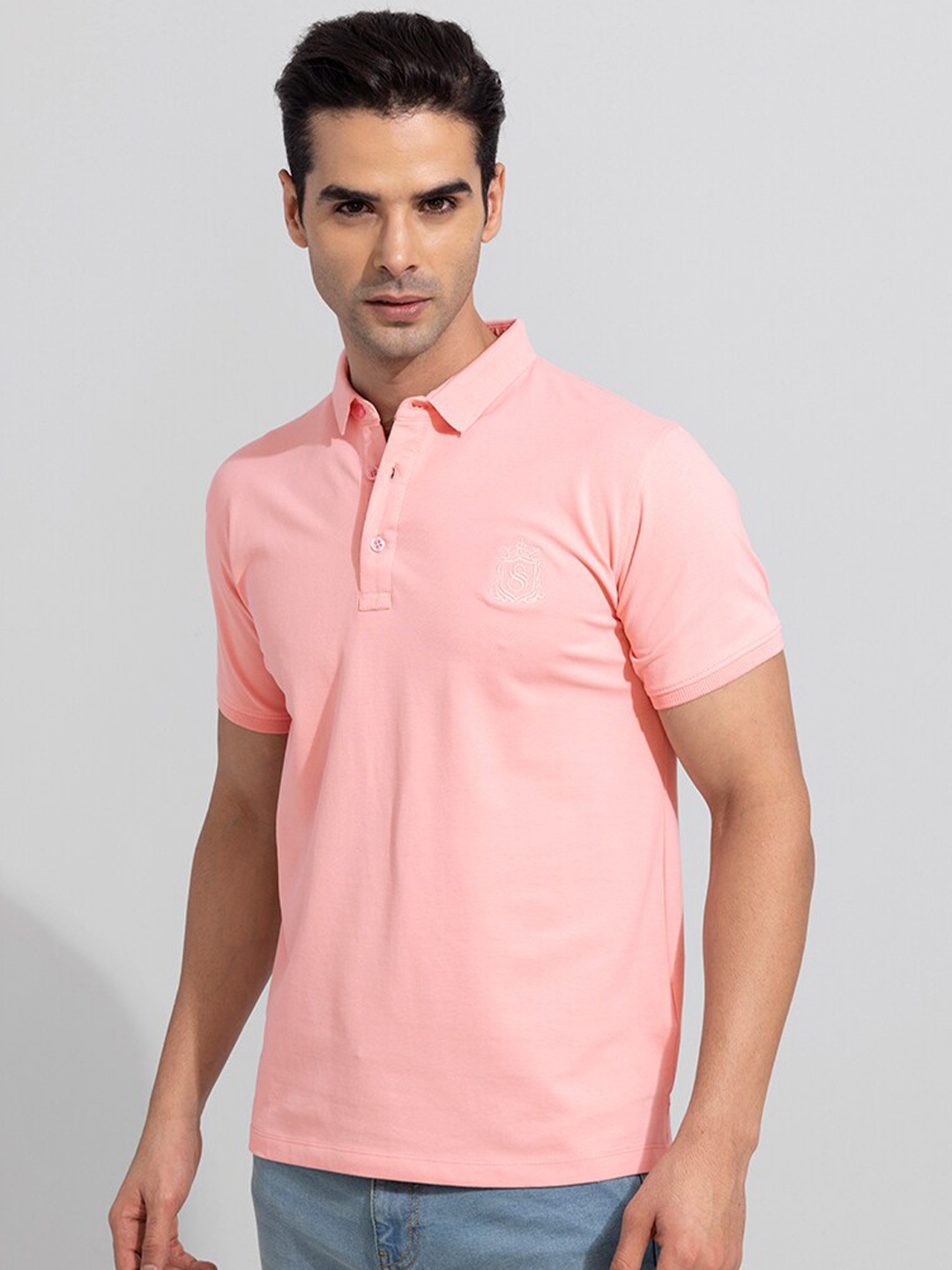 

Snitch Men Polo Collar Slim Fit Cotton T-shirt, Pink
