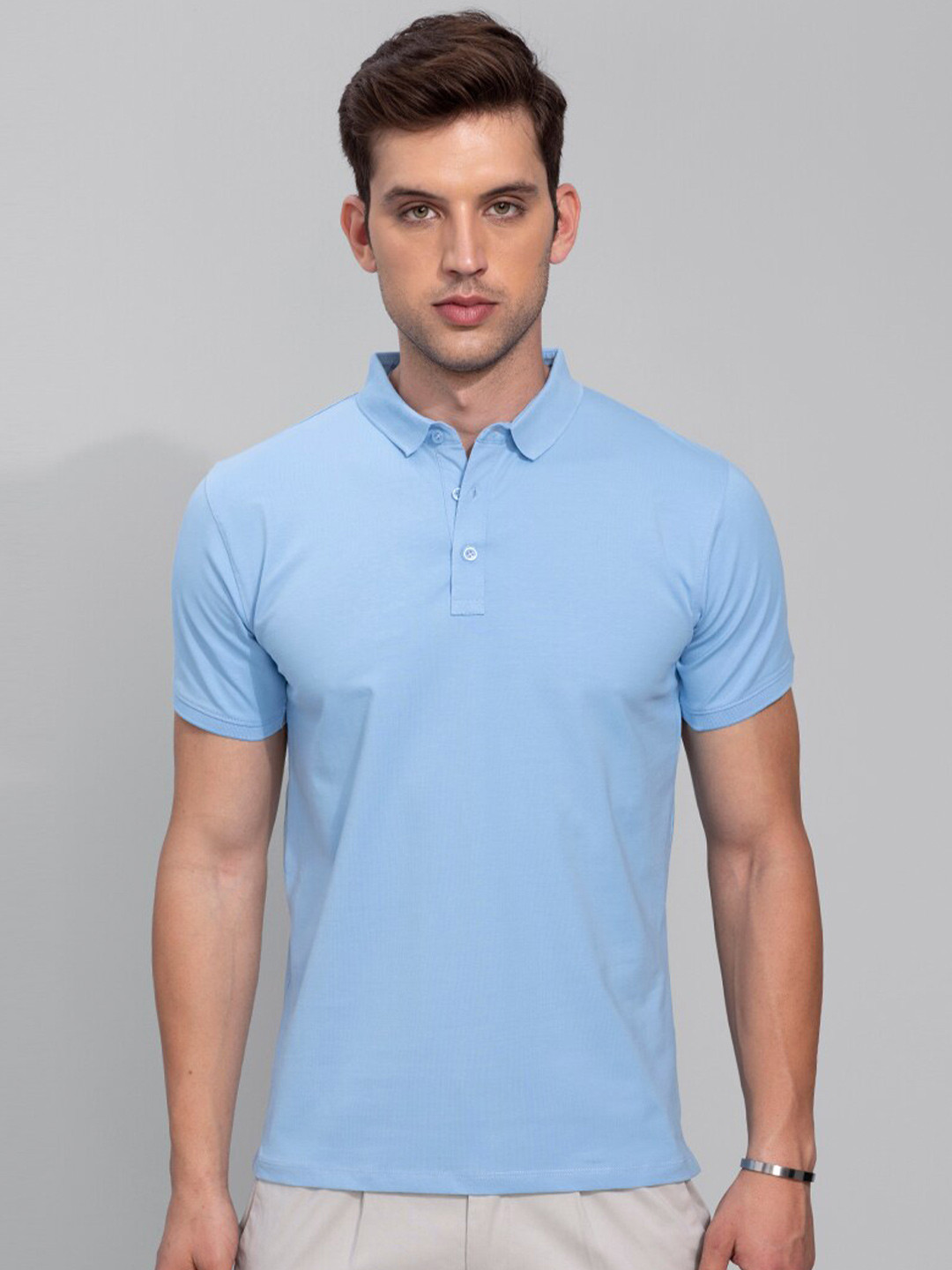 

Snitch Men Polo Collar Slim Fit Cotton T-shirt, Blue