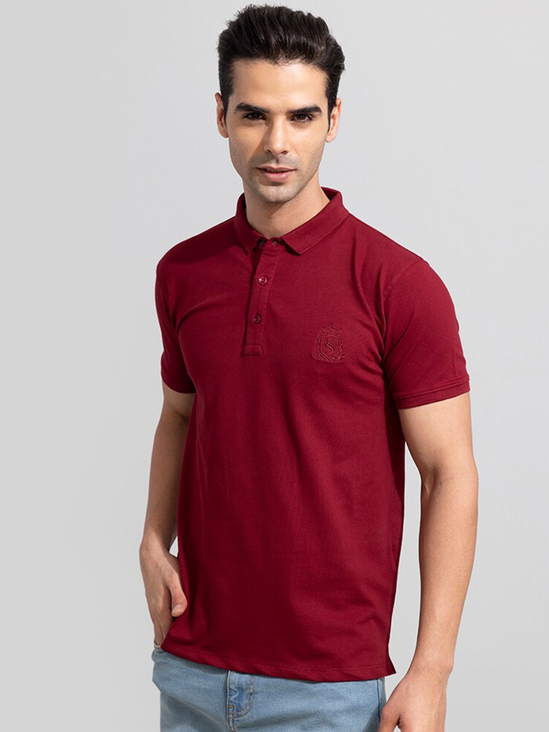

Snitch Men Polo Collar Slim Fit Cotton T-shirt, Maroon
