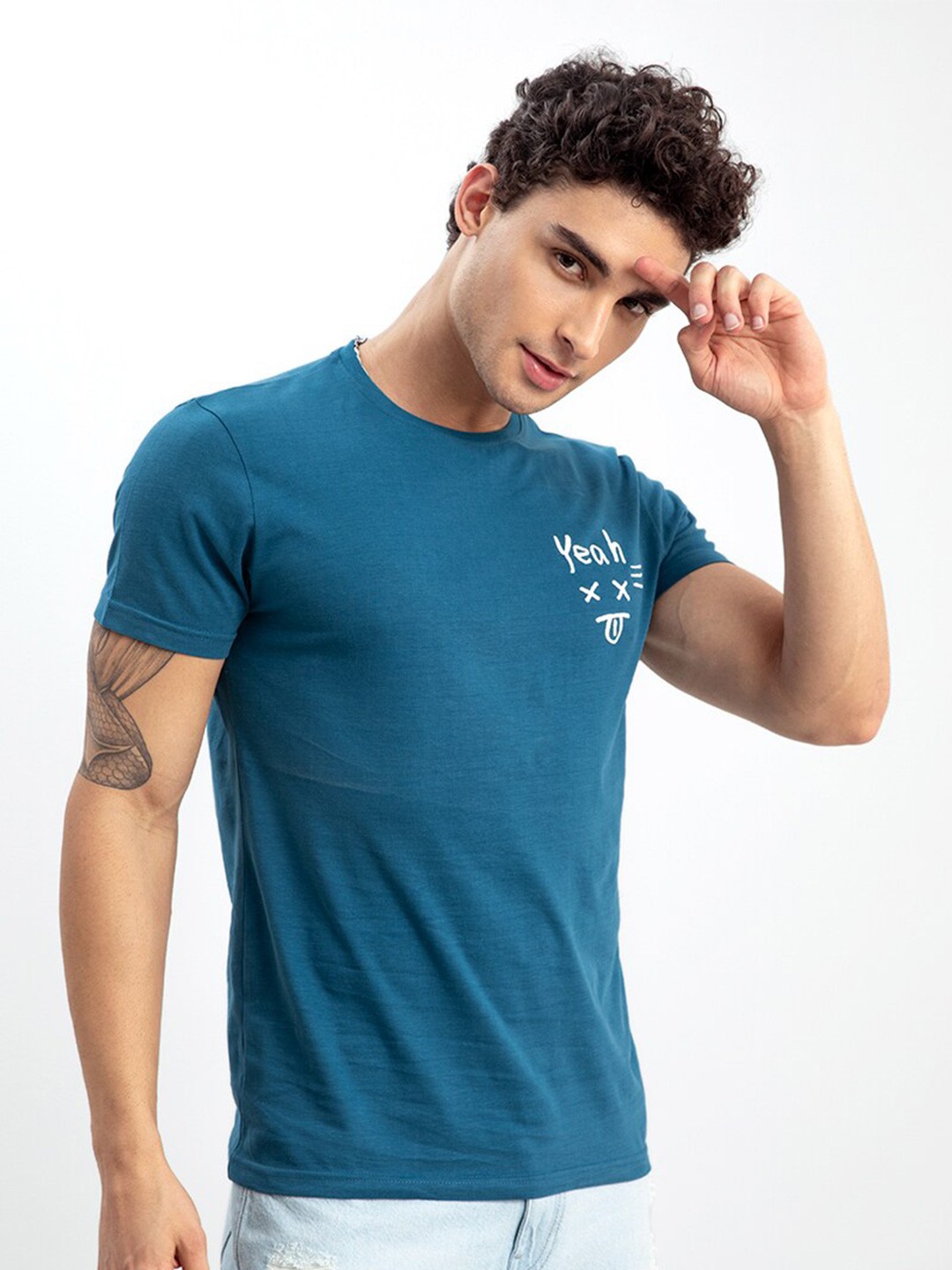 

Snitch Men Typography Printed Slim Fit Cotton T-shirt, Blue
