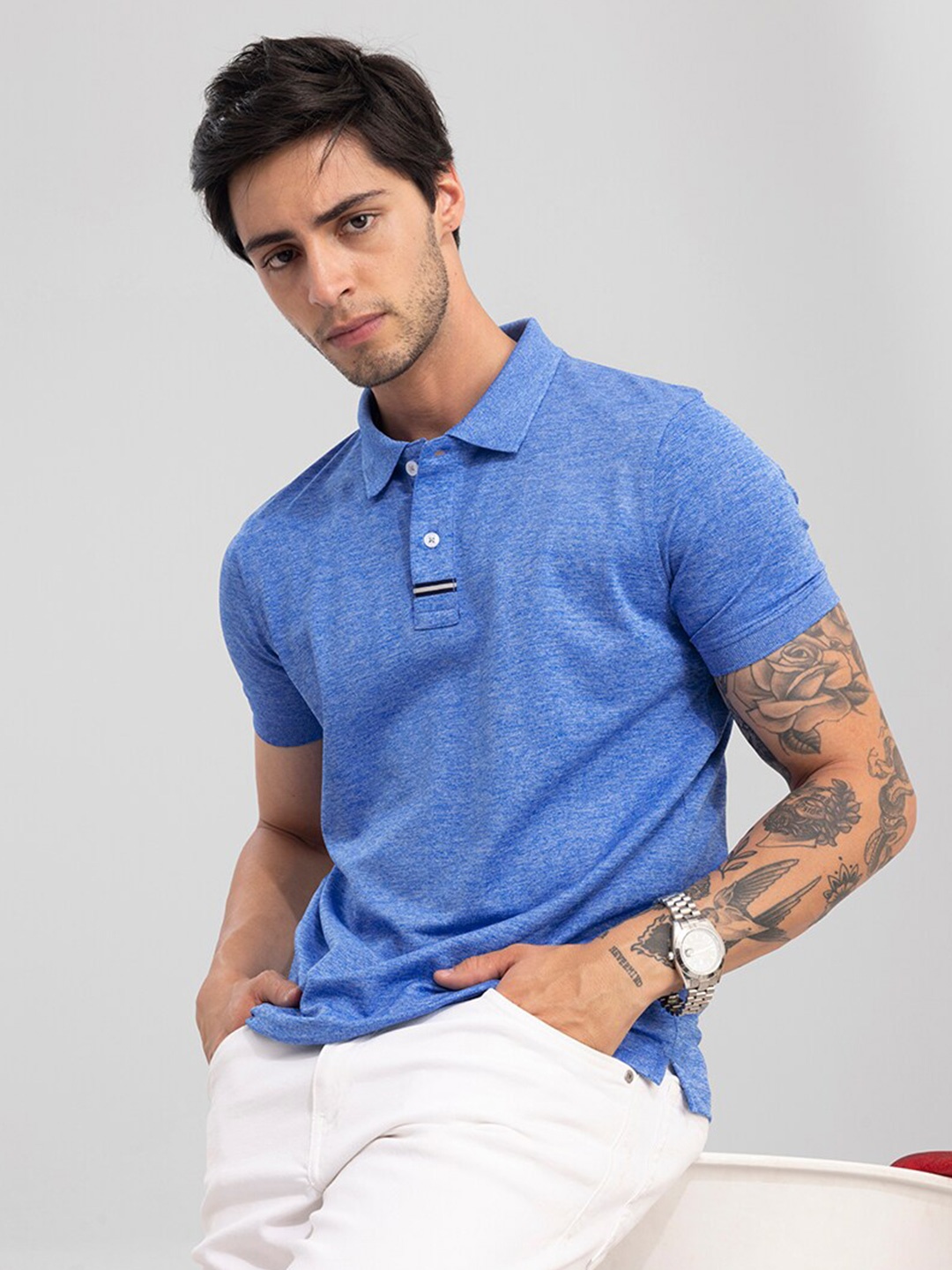 

Snitch Men Polo Collar Slim Fit T-shirt, Blue