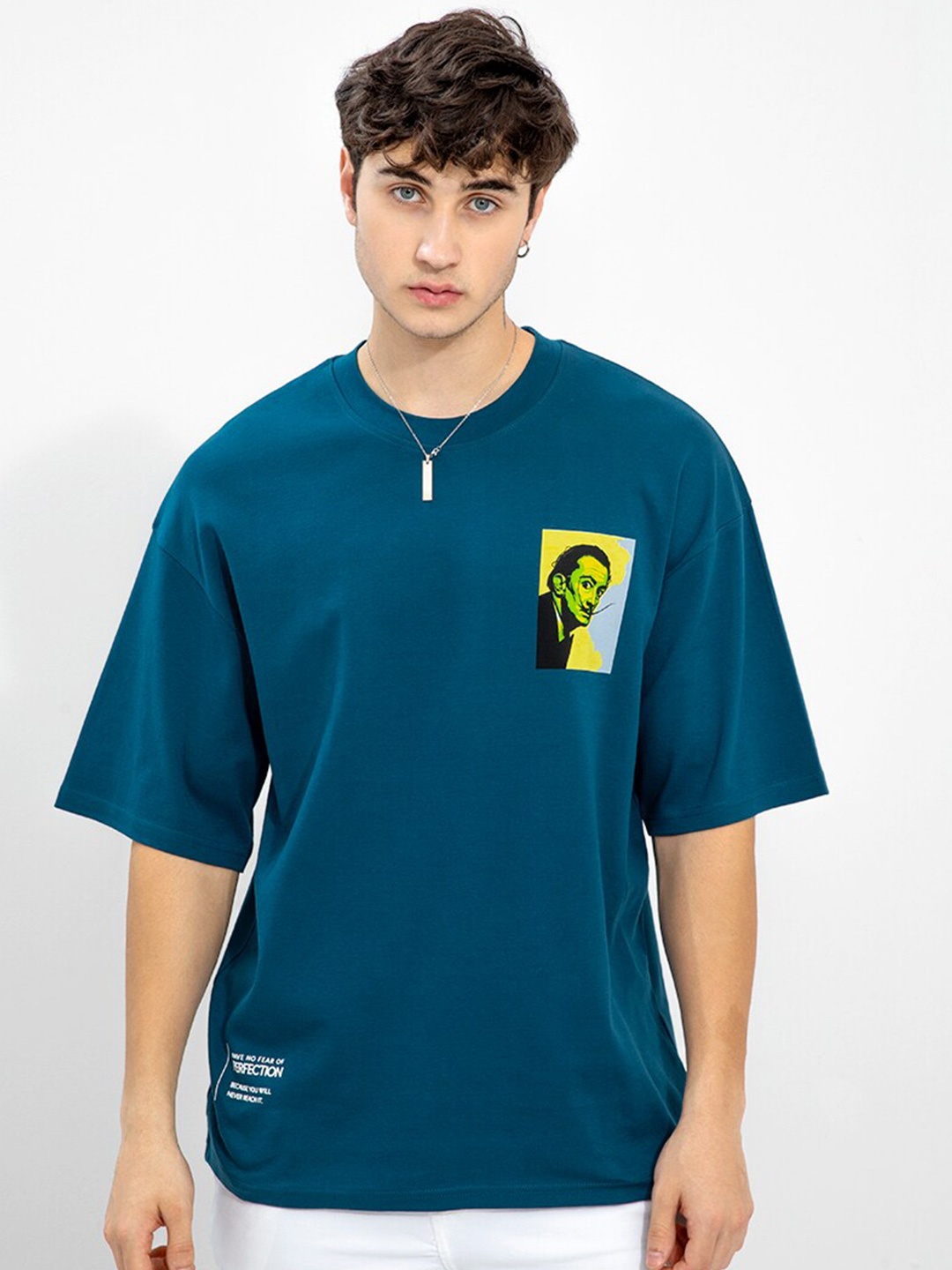 

Snitch Men Boxy Drop-Shoulder Sleeves Cotton T-shirt, Blue