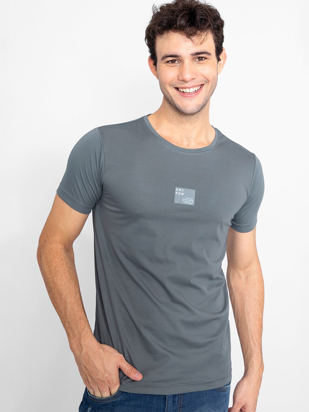 

Snitch Men Slim Fit Cotton T-shirt, Grey