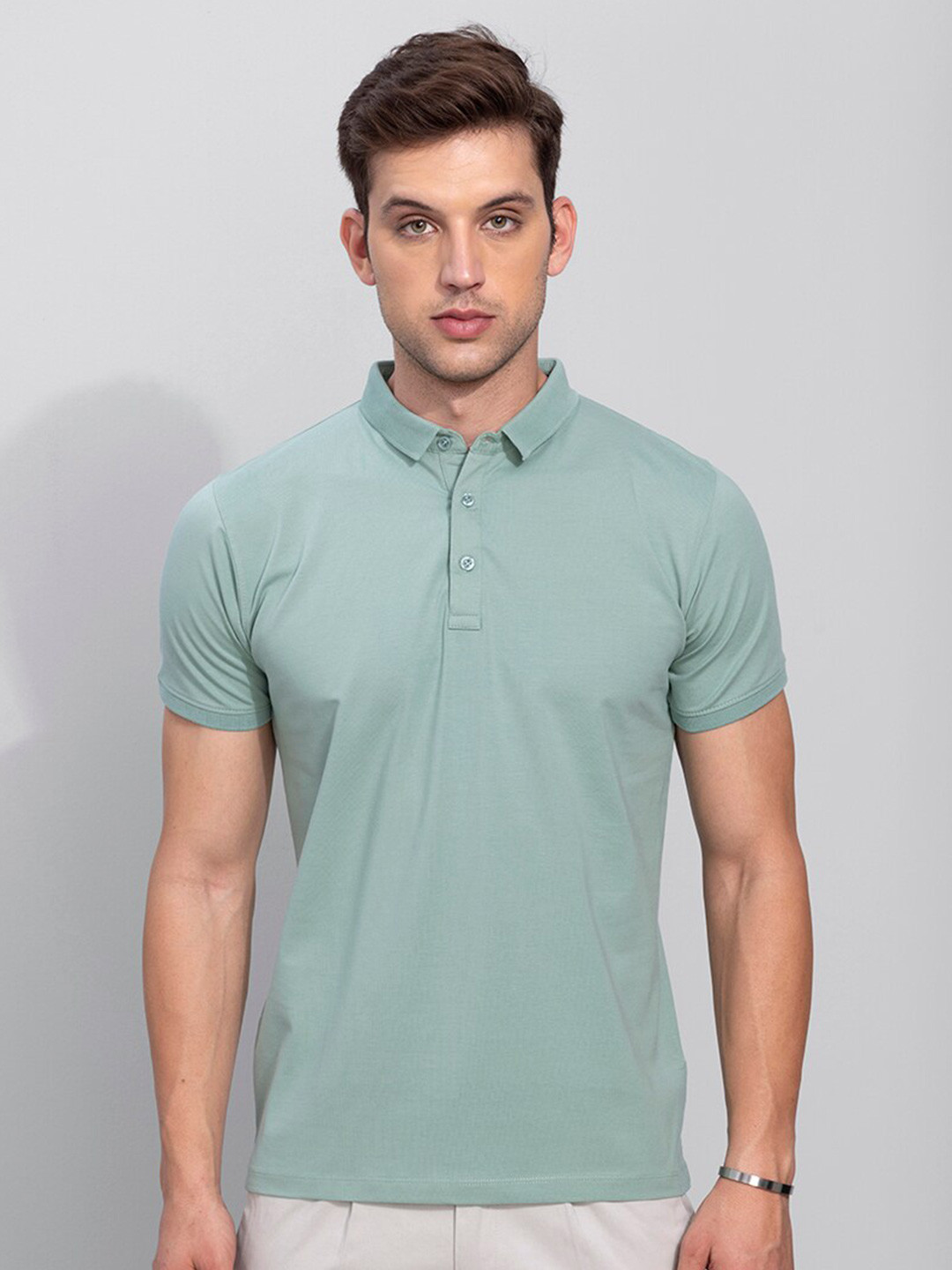 

Snitch Men Polo Collar Slim Fit Cotton T-shirt, Green
