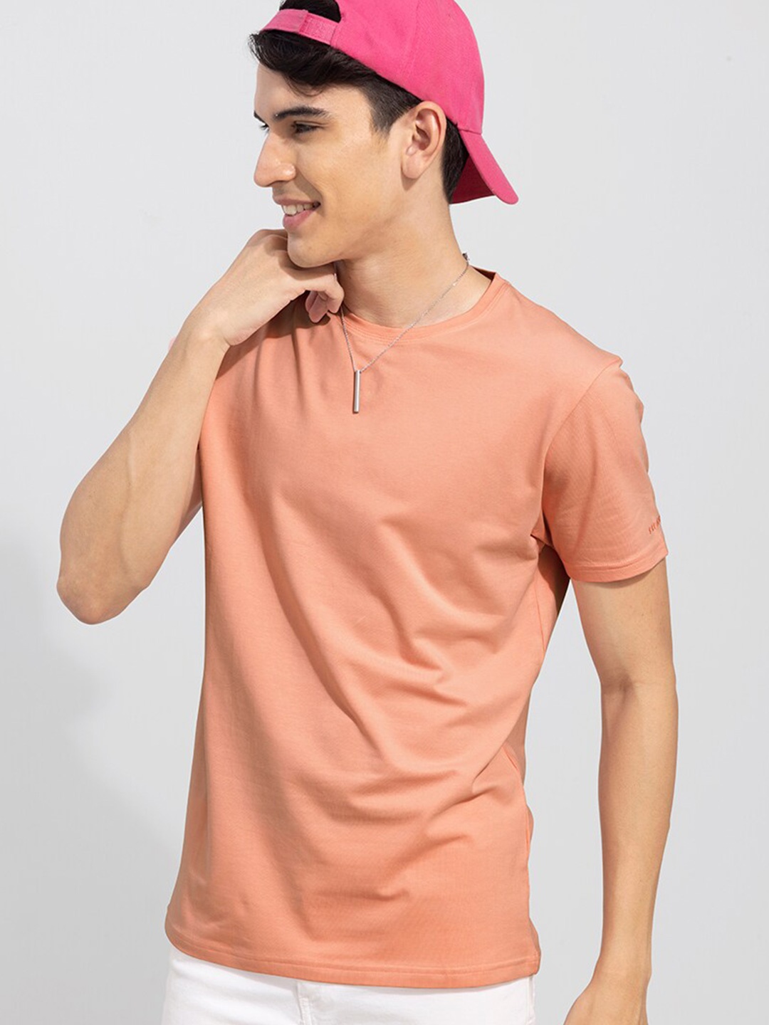 

Snitch Men Slim Fit Cotton T-shirt, Peach