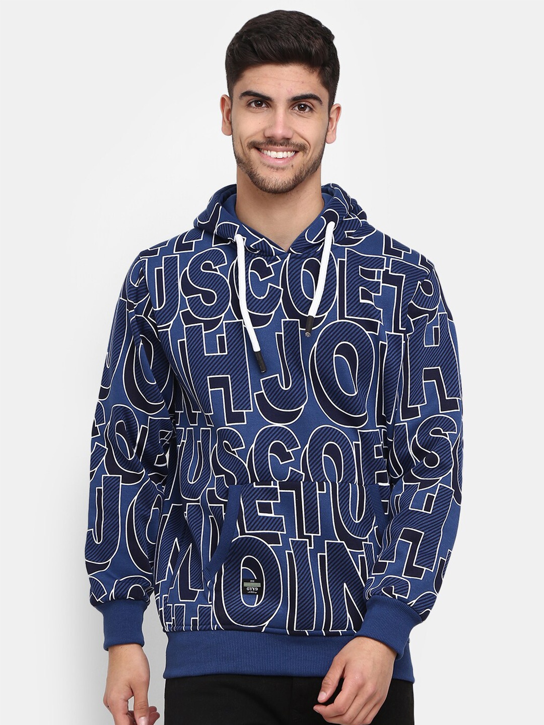 

V-Mart Men Printed Cotton Hooded Sweatshirt, Blue