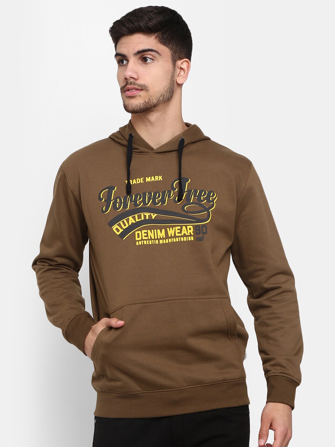 

V-Mart Men Printed Cotton Hooded Sweatshirt, Brown