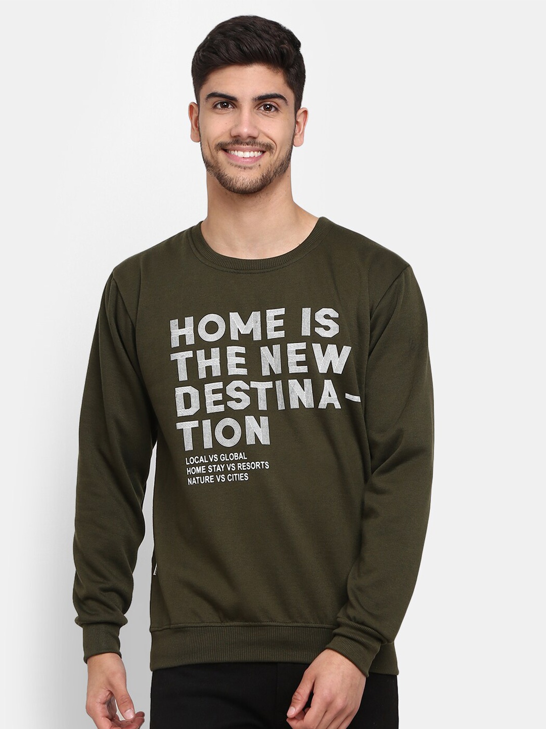 

V-Mart Men Printed Cotton Sweatshirt, Olive