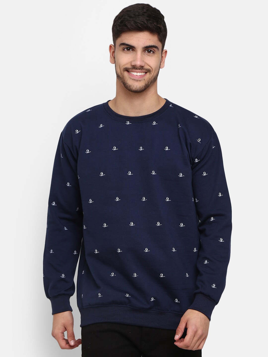 

V-Mart Men Printed Cotton Sweatshirt, Navy blue