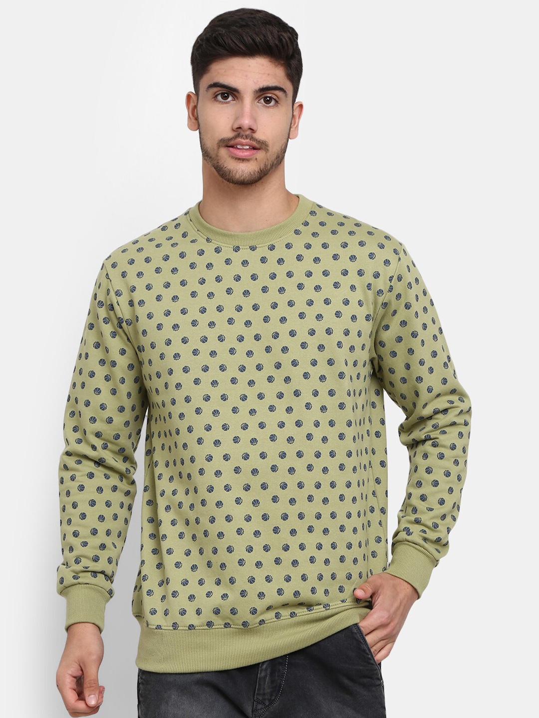 

V-Mart Men Printed Cotton Sweatshirt, Green