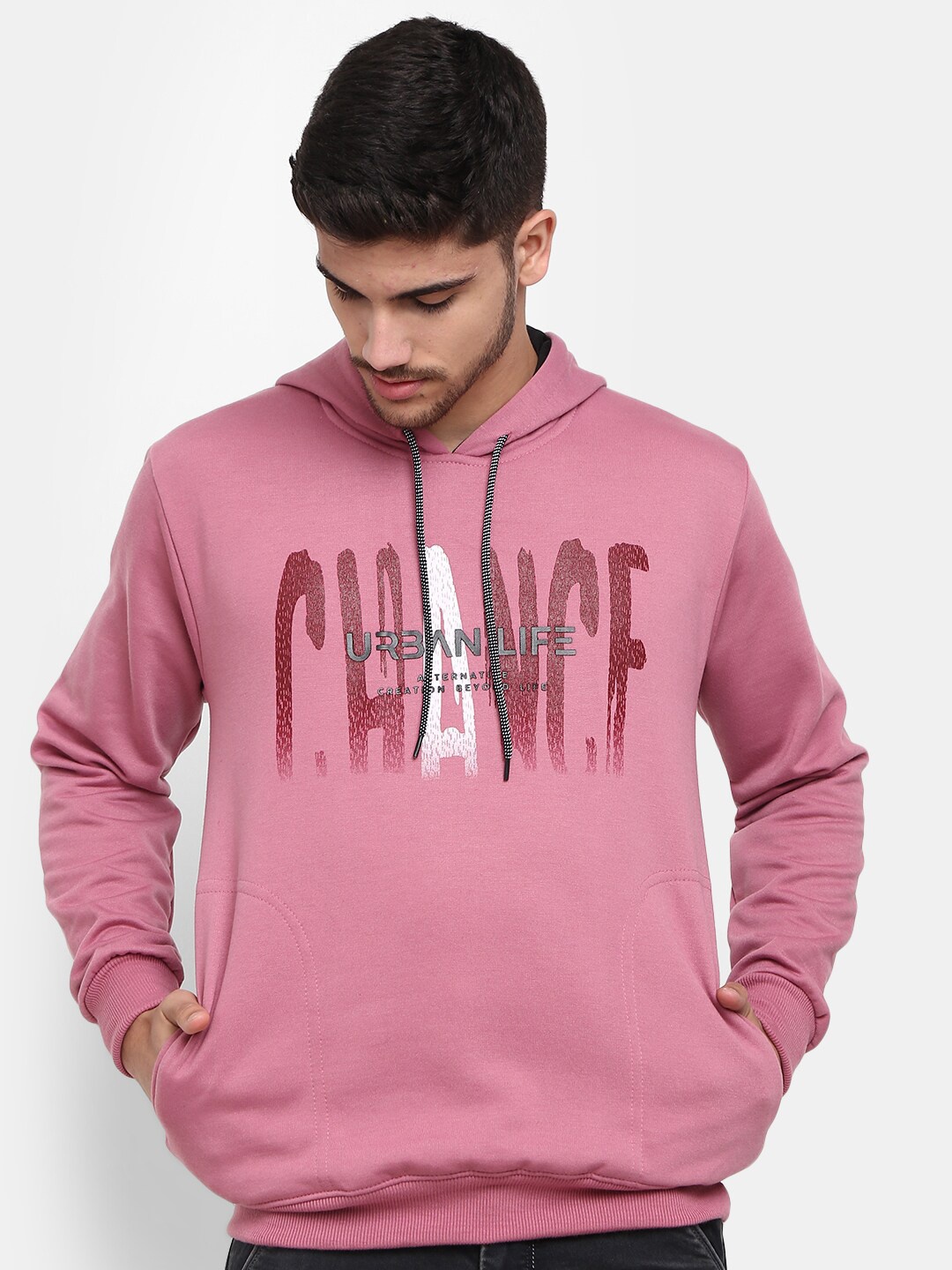 

V-Mart Men Printed Cotton Hooded Sweatshirt, Purple