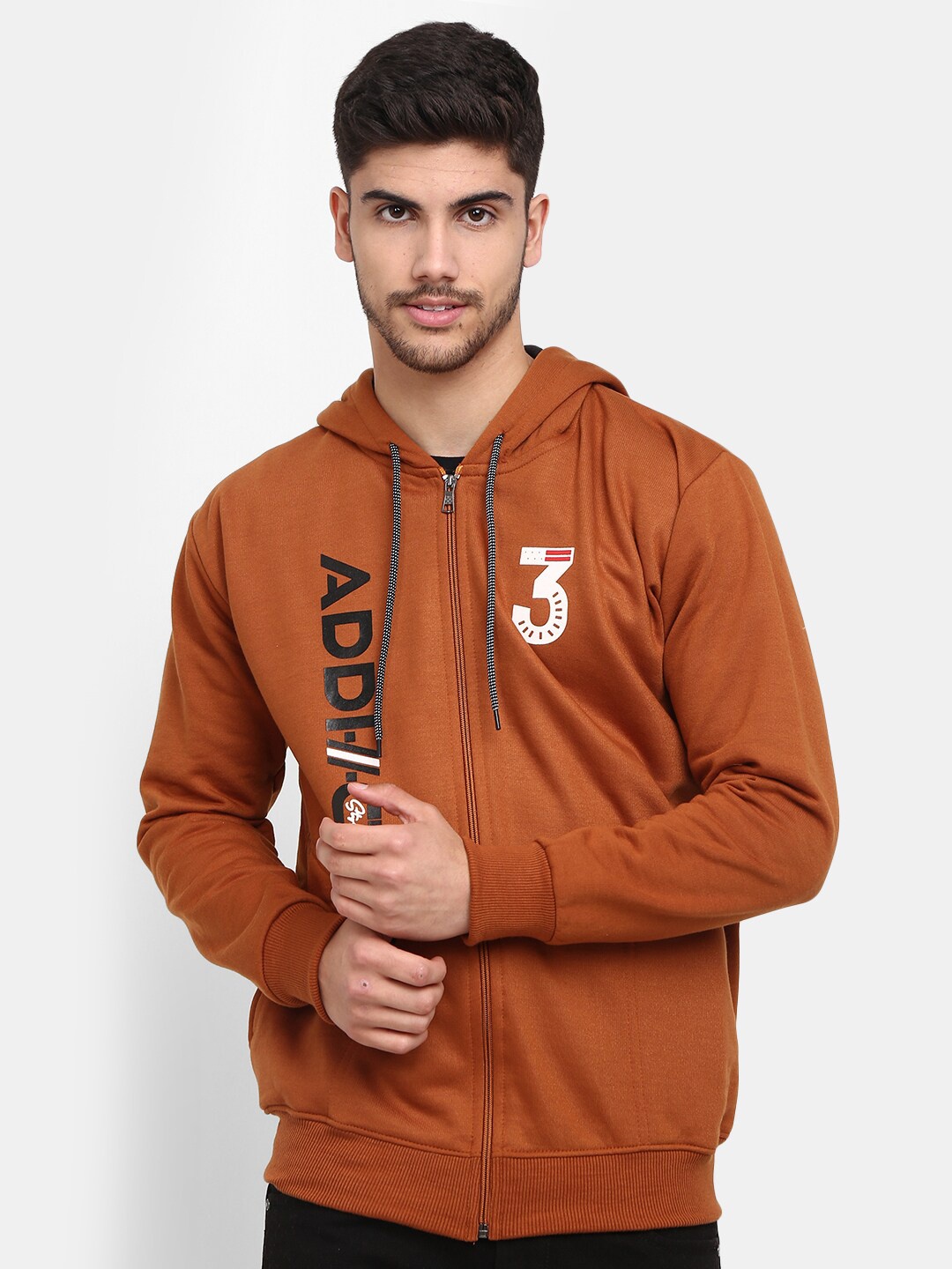 

V-Mart Men Printed Cotton Hooded Sweatshirt, Brown
