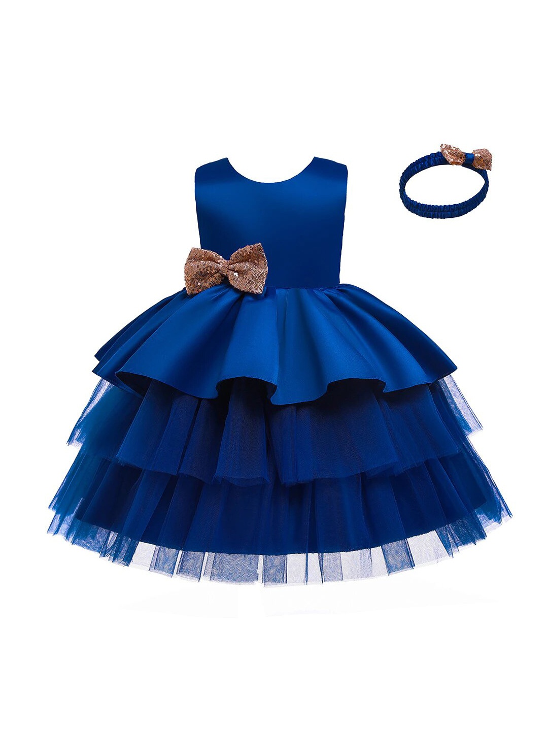 

R Cube Layered Peplum Dress, Blue