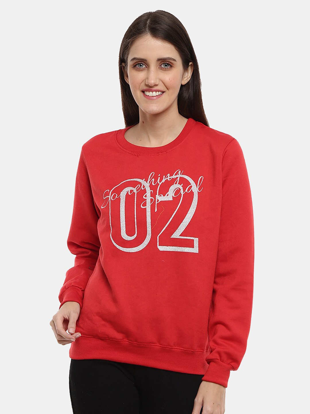 

V-Mart Women Printed Cotton Sweatshirt, Red