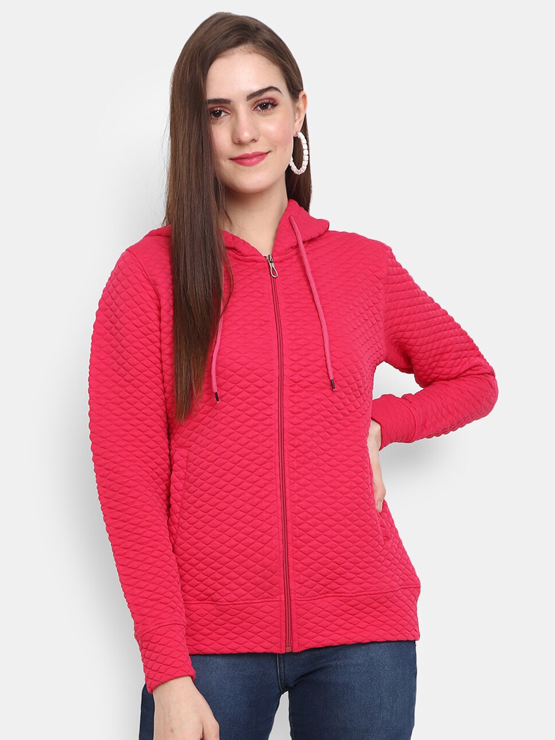 

V-Mart Hooded Front-Open Sweatshirt, Fuchsia