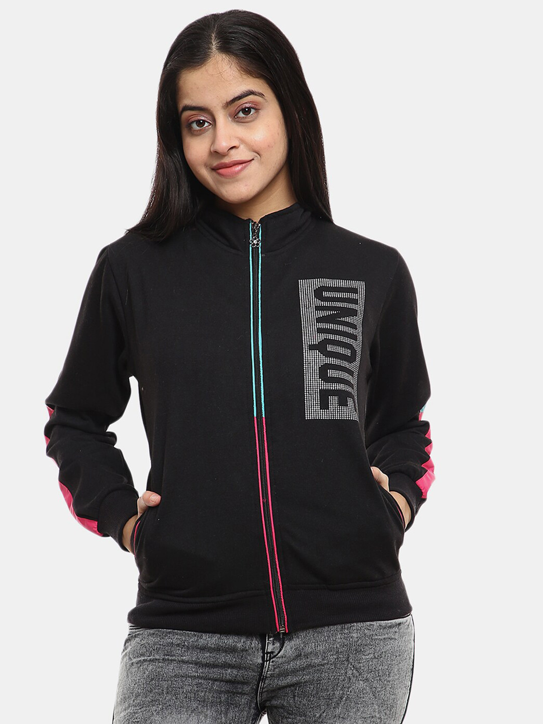 

V-Mart Women Printed Cotton Sweatshirt, Black