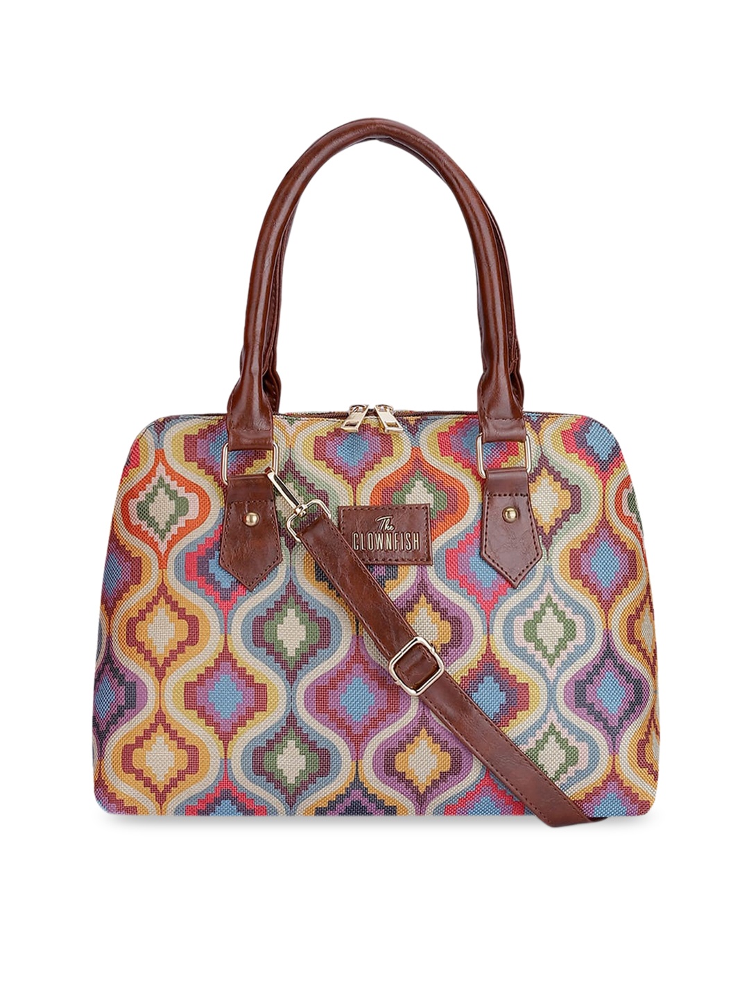 

THE CLOWNFISH Montana Geometric Printed Jute Oversized Structured Handheld Bag, Pink