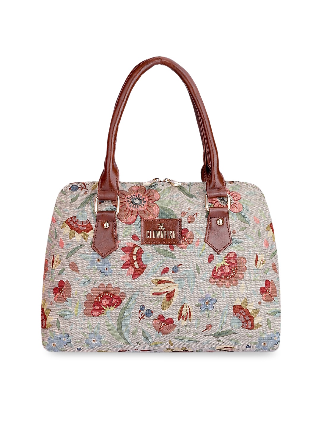 

THE CLOWNFISH Montana Floral Printed Bowling Handheld Bag, Turquoise blue