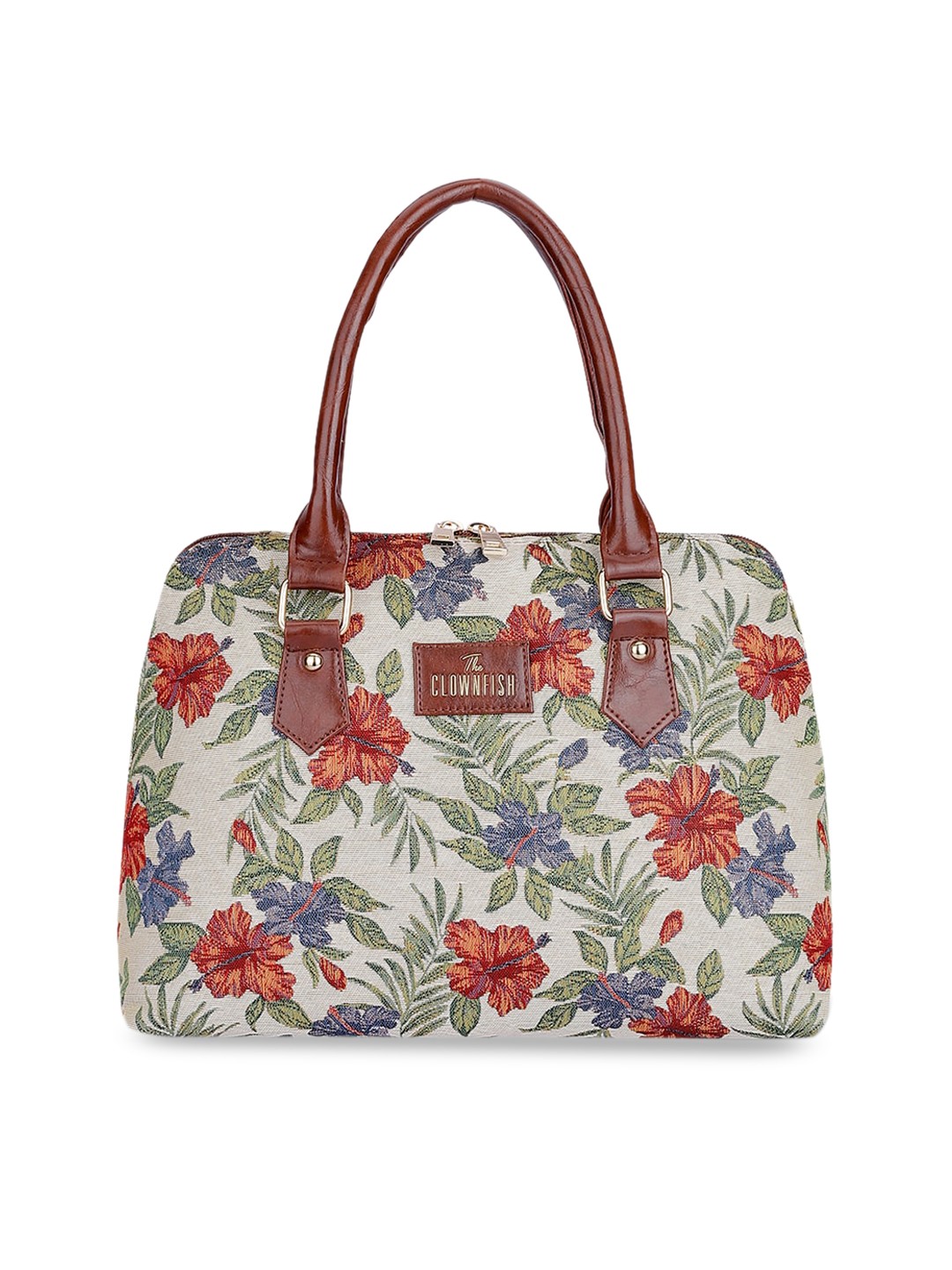 

THE CLOWNFISH Floral Printed Structured Cotton Handheld Bag, Maroon