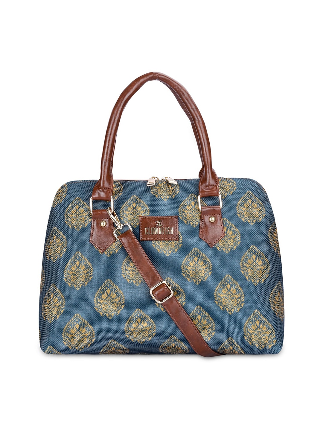 

THE CLOWNFISH Montana Ethnic Motifs Printed Structured Handheld Bag, Blue